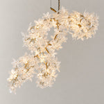 Gold Chandelier White Glass Flower Gold Metal 78.7"L × 78.7"W for Living Room on a light warm plaster wall