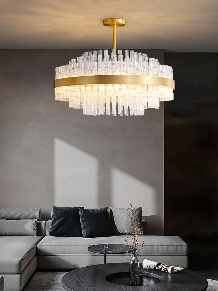Gold & Clear Rod Round/Long canopy Chandelier - Yiosilamp