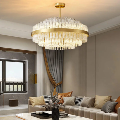 Gold & Clear Rod Round/Long canopy Chandelier - Yiosilamp