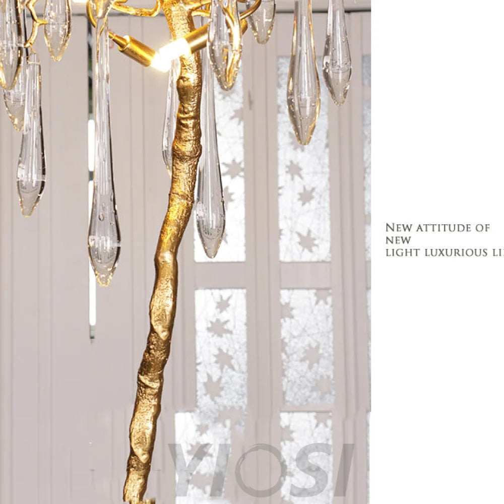 Gold Crystal Droplet Branch Standing Floor Lamp Standing Lamps