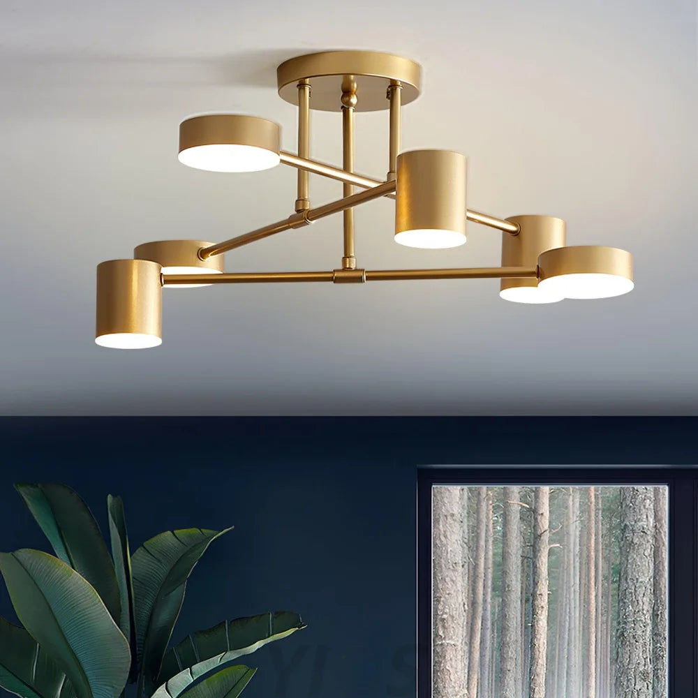 Gold Finish Sputnik Flush Ceiling Light with Integrated LED Shades