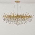 Gold Metal and Clear Crystal Teardrop Waterfall Chandelier – lights off