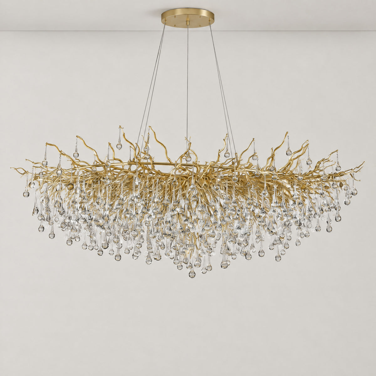Gold Metal and Clear Crystal Teardrop Waterfall Chandelier – lights off