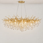 Gold Metal and Clear Crystal Teardrop Waterfall Chandelier – lights on