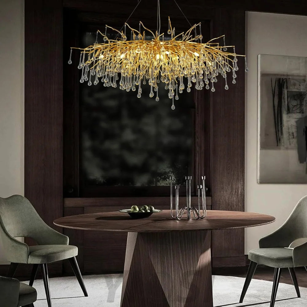 Gold Raindrop Crystal Chandelier,  Tree Branch Chandelier for Dining Room - Fast Delivery-1-Yiosilamp