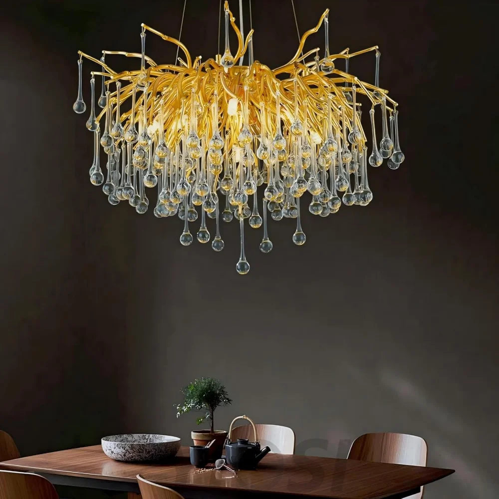 Gold Raindrop Crystal Chandelier,  Tree Branch Chandelier for Dining Room - Fast Delivery-1-Yiosilamp