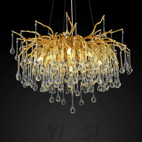 Gold Raindrop Crystal Chandelier,  Tree Branch Chandelier for Dining Room - Fast Delivery-1-Yiosilamp