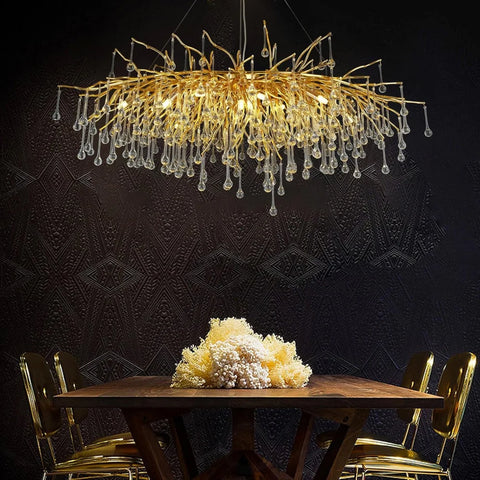 Gold Raindrop Crystal Chandelier,  Tree Branch Chandelier for Dining Room - Fast Delivery-1-Yiosilamp