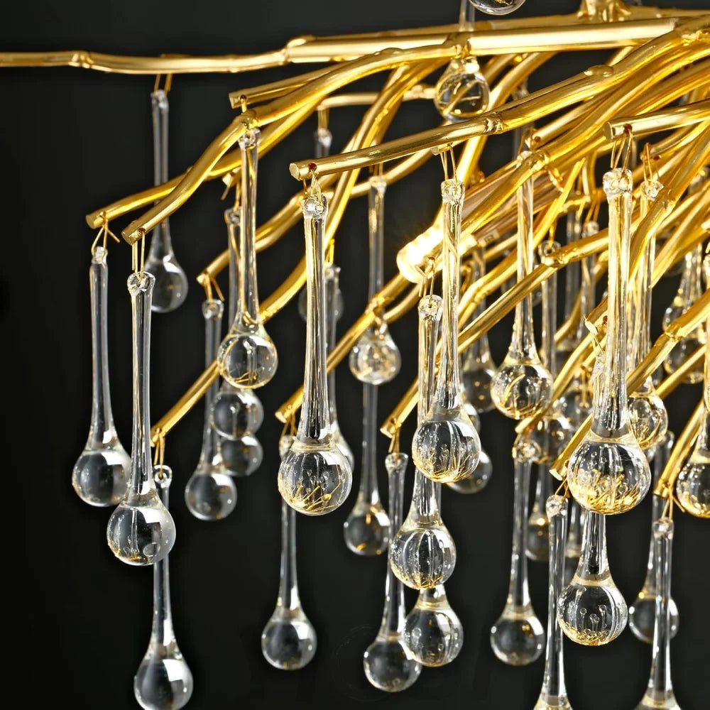 Gold Raindrop Crystal Chandelier,  Tree Branch Chandelier for Dining Room - Fast Delivery-1-Yiosilamp