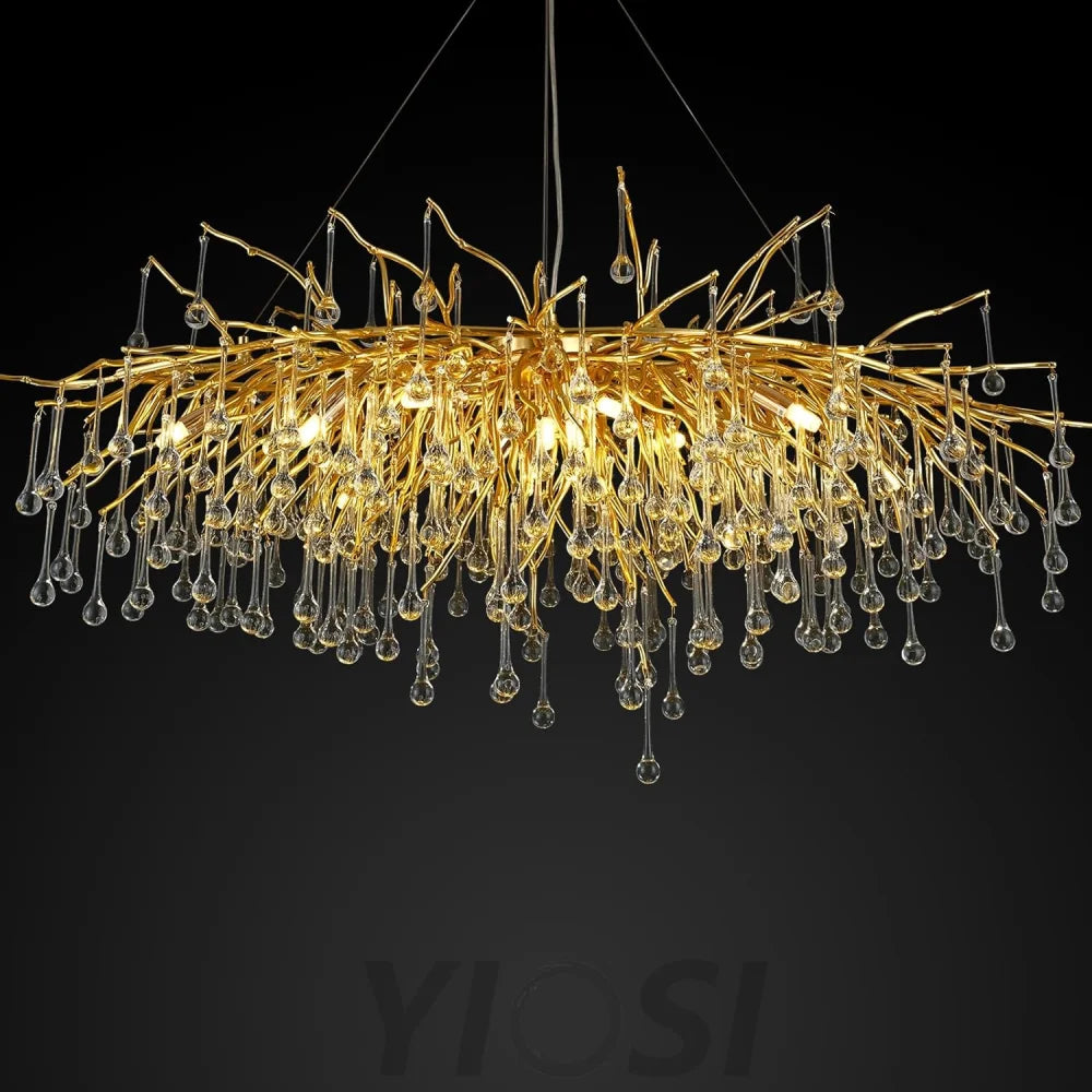 Gold Raindrop Crystal Chandelier,  Tree Branch Chandelier for Dining Room - Fast Delivery-1-Yiosilamp