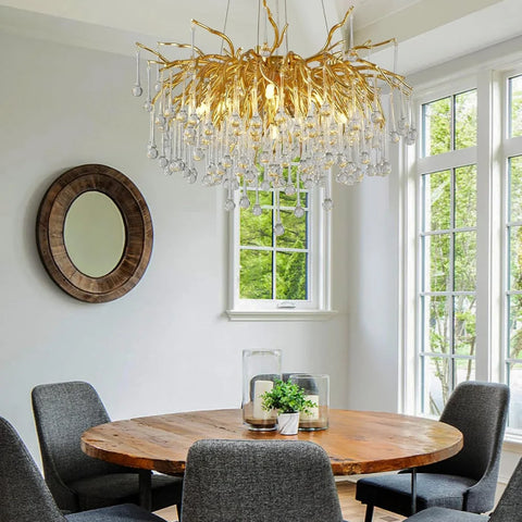 Gold Raindrop Crystal Chandelier,  Tree Branch Chandelier for Dining Room - Fast Delivery-1-Yiosilamp