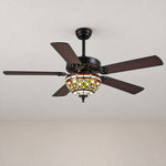 Gold Scroll Tiffany Stained Glass Dome Ceiling Fan – lights off