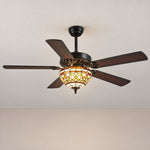 Gold Scroll Tiffany Stained Glass Dome Ceiling Fan – lights on