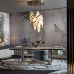Auralith Gold-White Alabaster LED Chandelier with Seven Panels