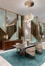 Auralith Gold-White Alabaster LED Chandelier with Seven Panels