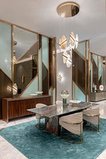 Auralith Gold-White Alabaster LED Chandelier with Seven Panels