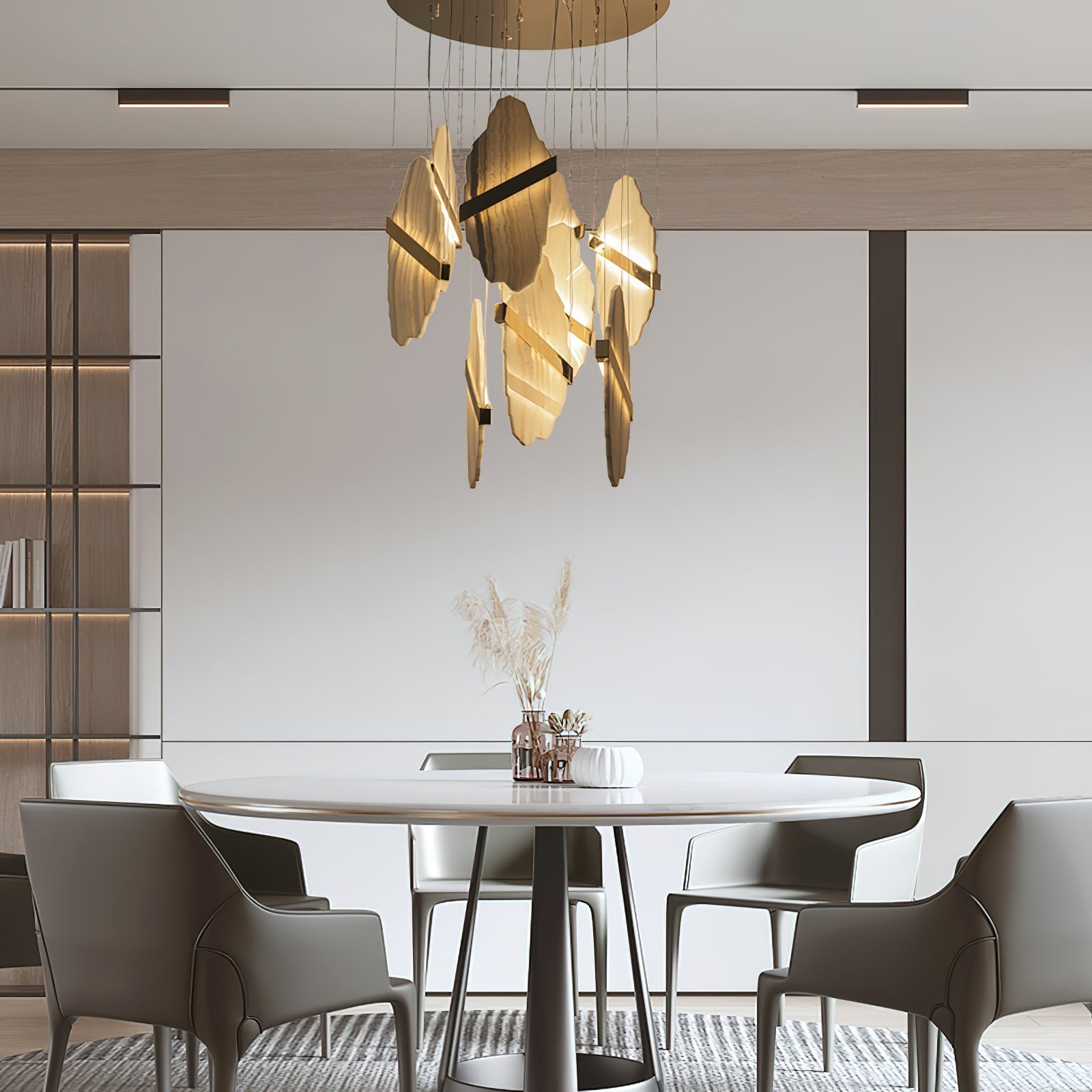 Auralith Gold-White Alabaster LED Chandelier with Seven Panels
