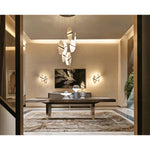 Auralith Gold-White Alabaster LED Chandelier with Seven Panels