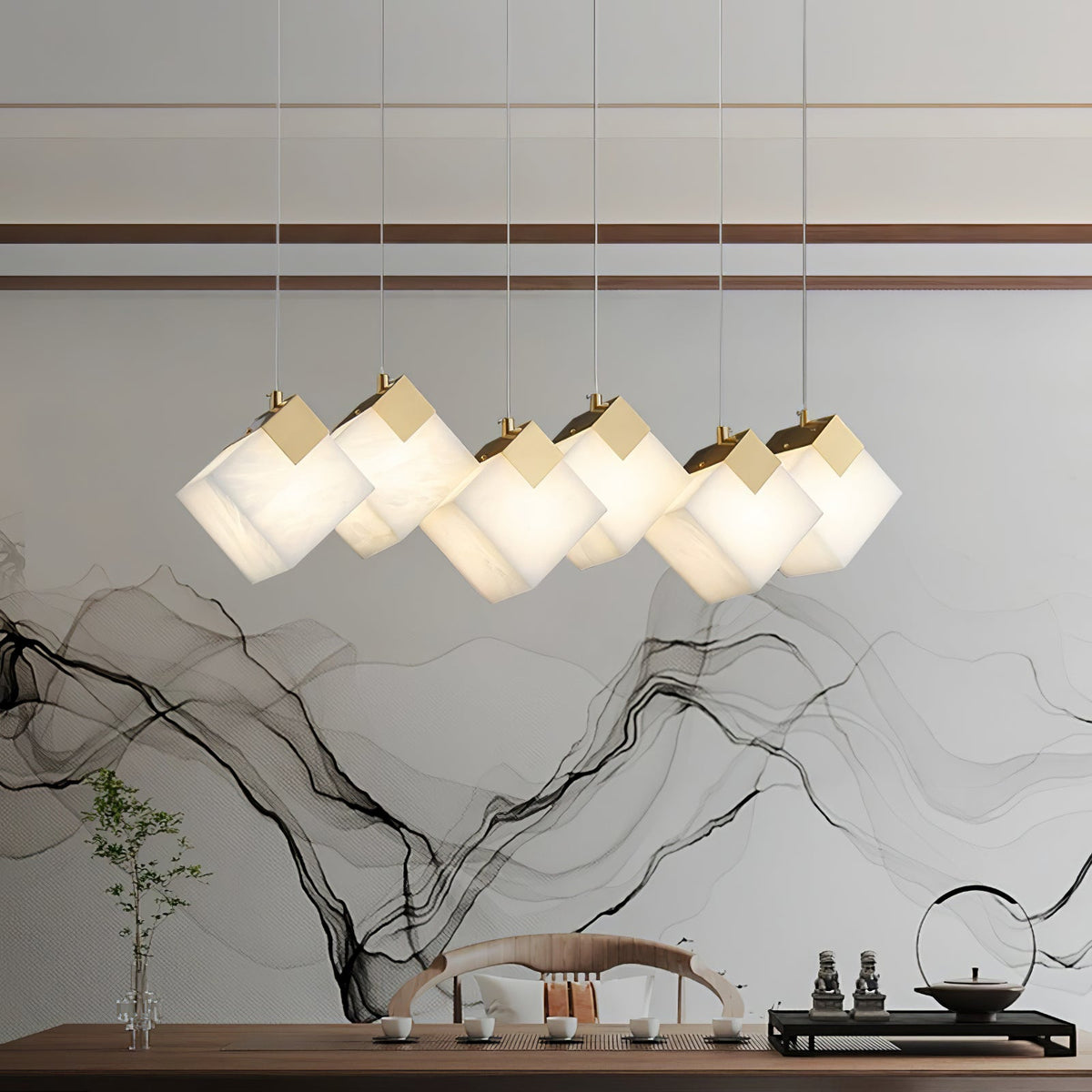Gold & White Alabaster Sculptural Lumina Vox Pendant Lamp