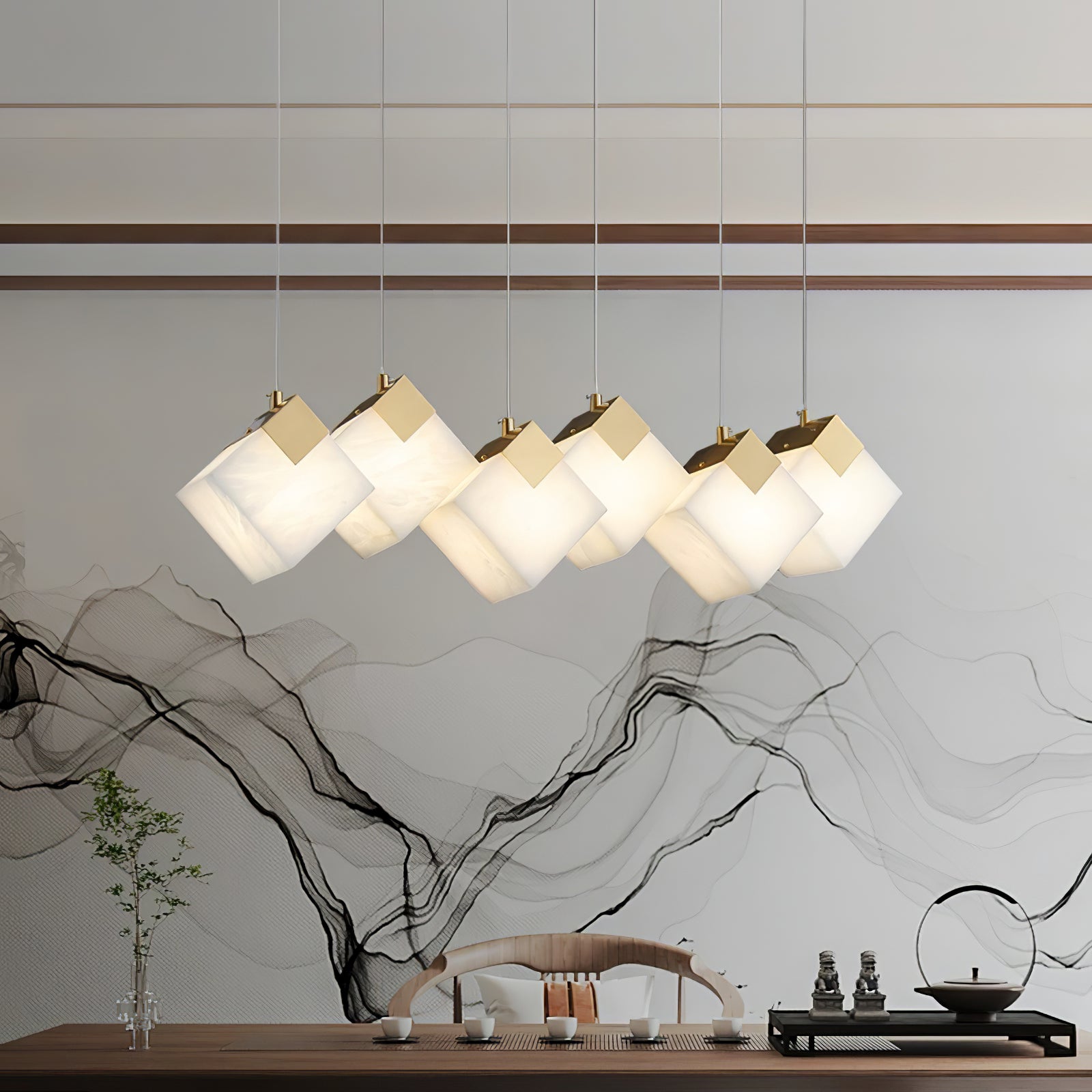 Gold & White Alabaster Sculptural Lumina Vox Pendant Lamp