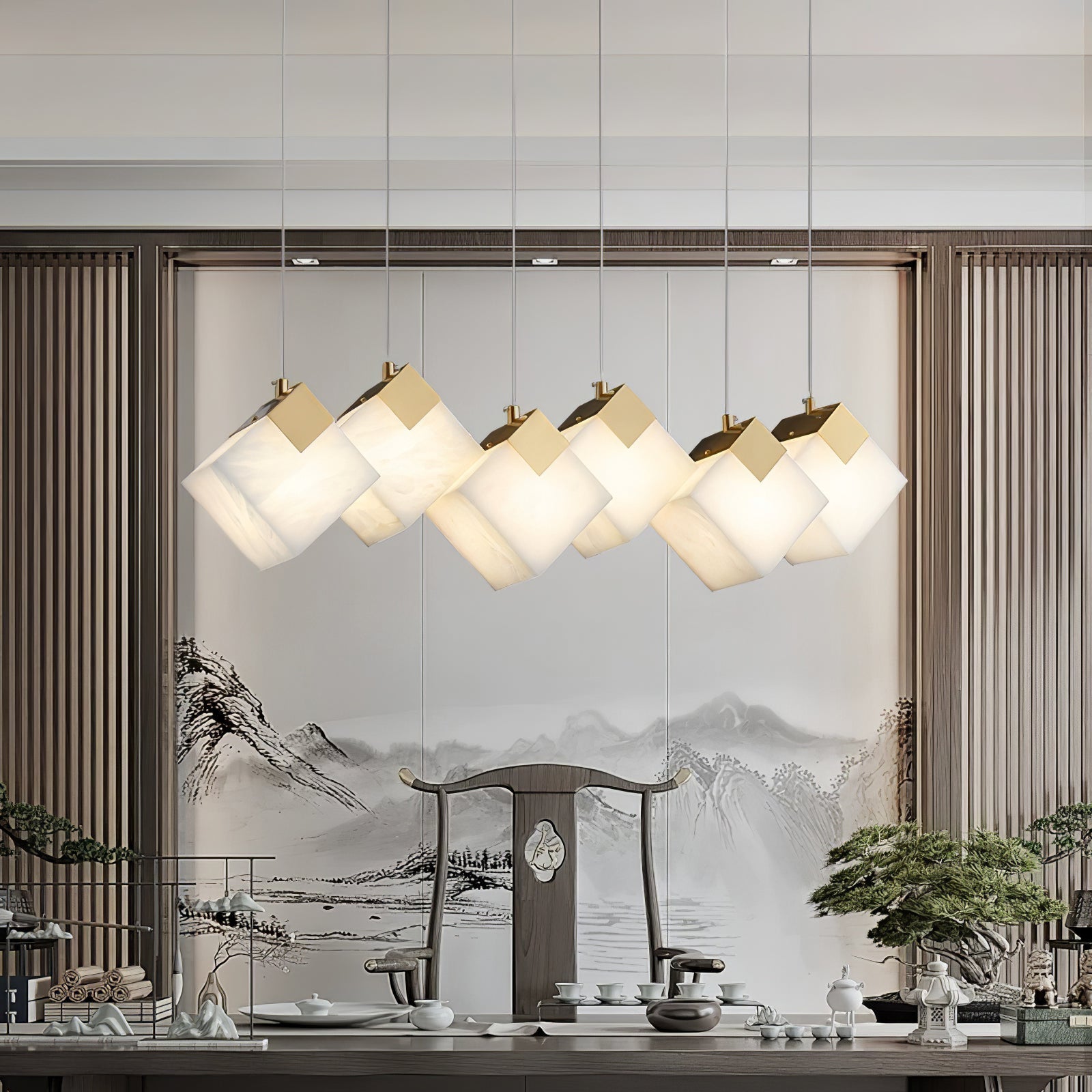 Gold & White Alabaster Sculptural Lumina Vox Pendant Lamp
