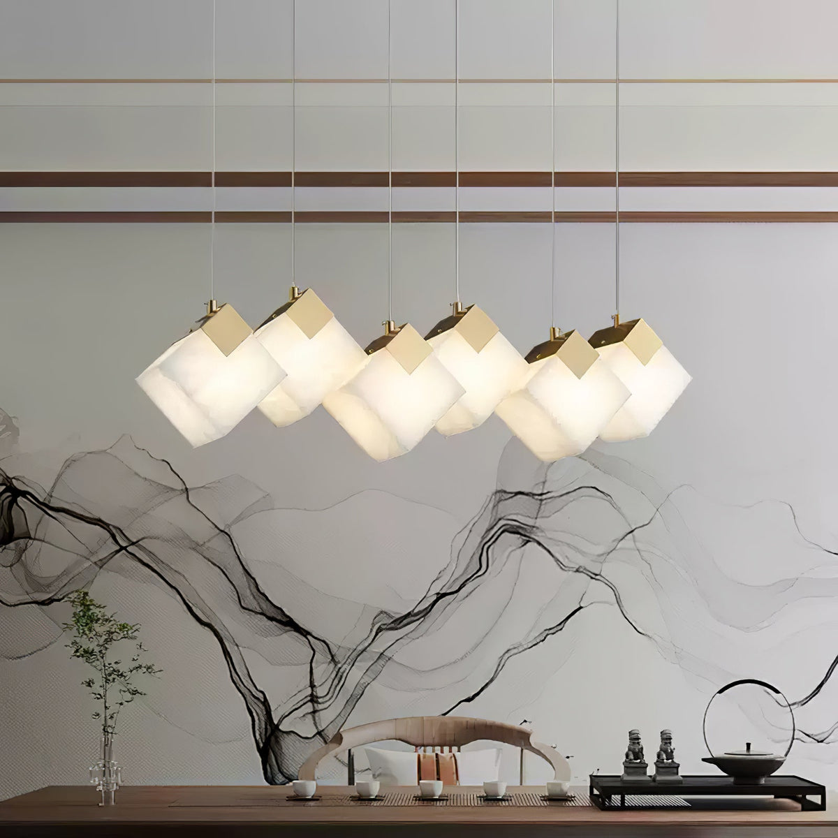 Gold & White Alabaster Sculptural Lumina Vox Pendant Lamp