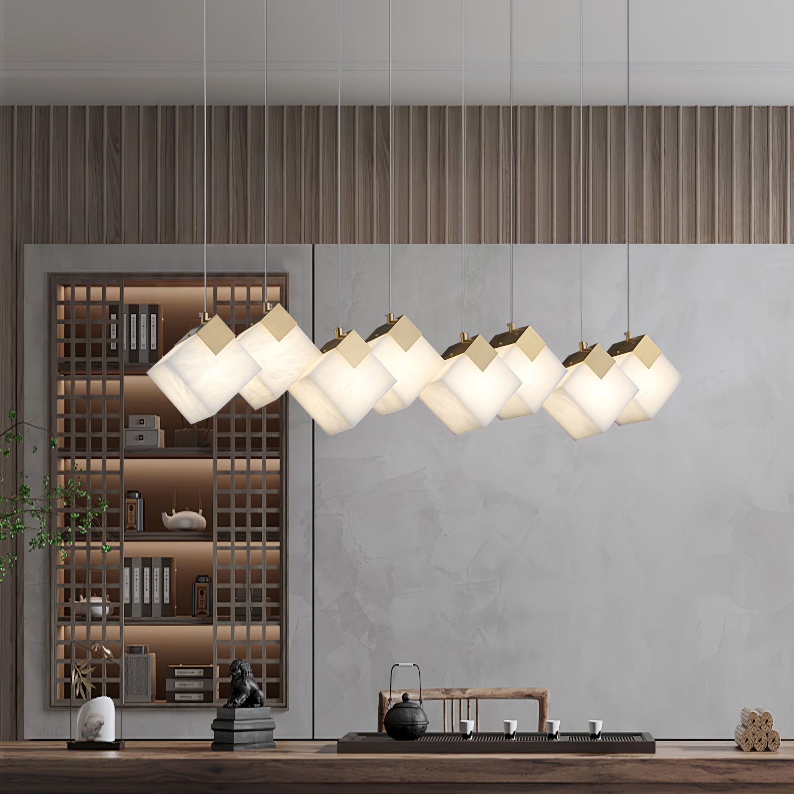 Gold & White Alabaster Sculptural Lumina Vox Pendant Lamp