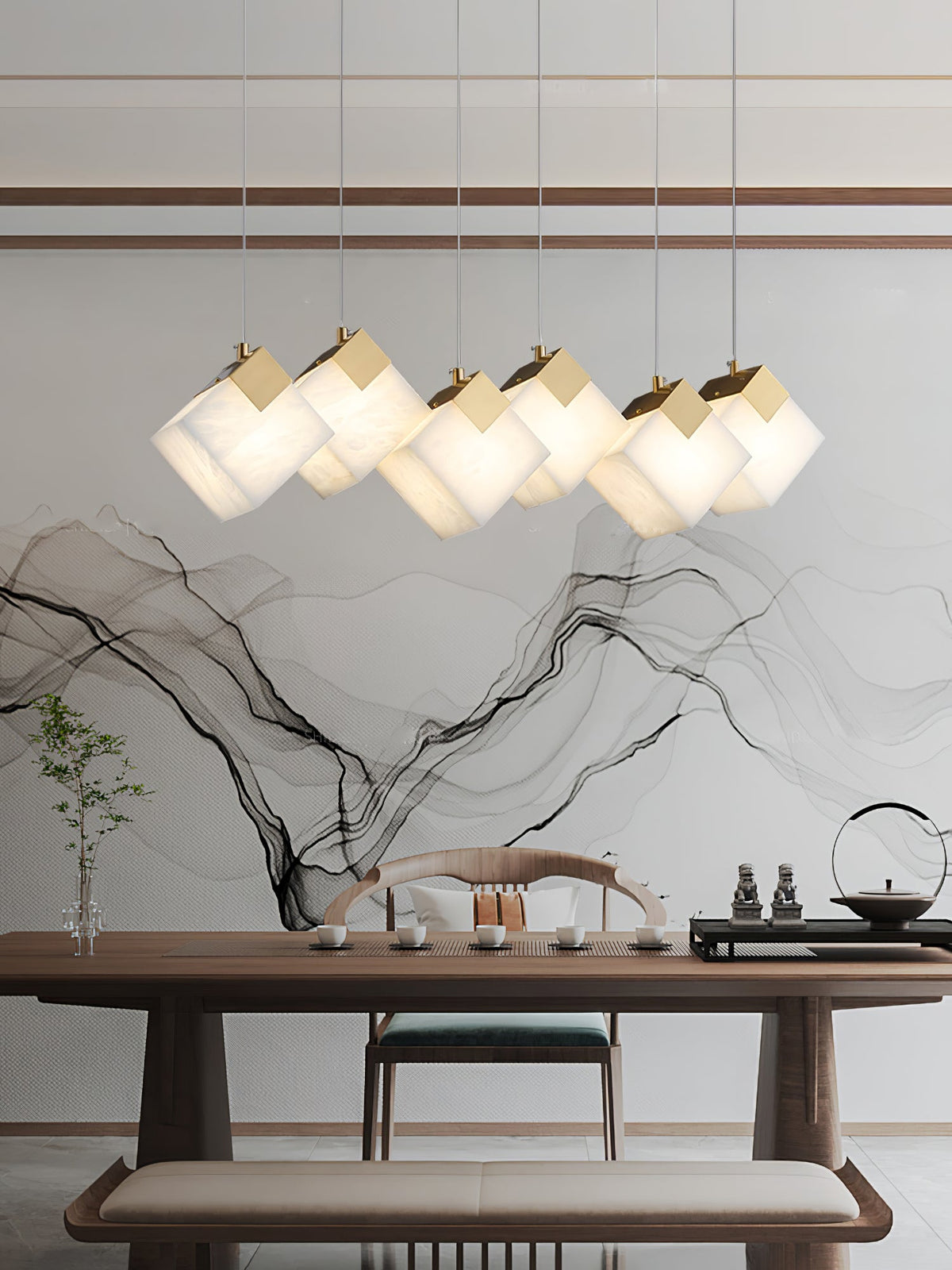 Gold & White Alabaster Sculptural Lumina Vox Pendant Lamp