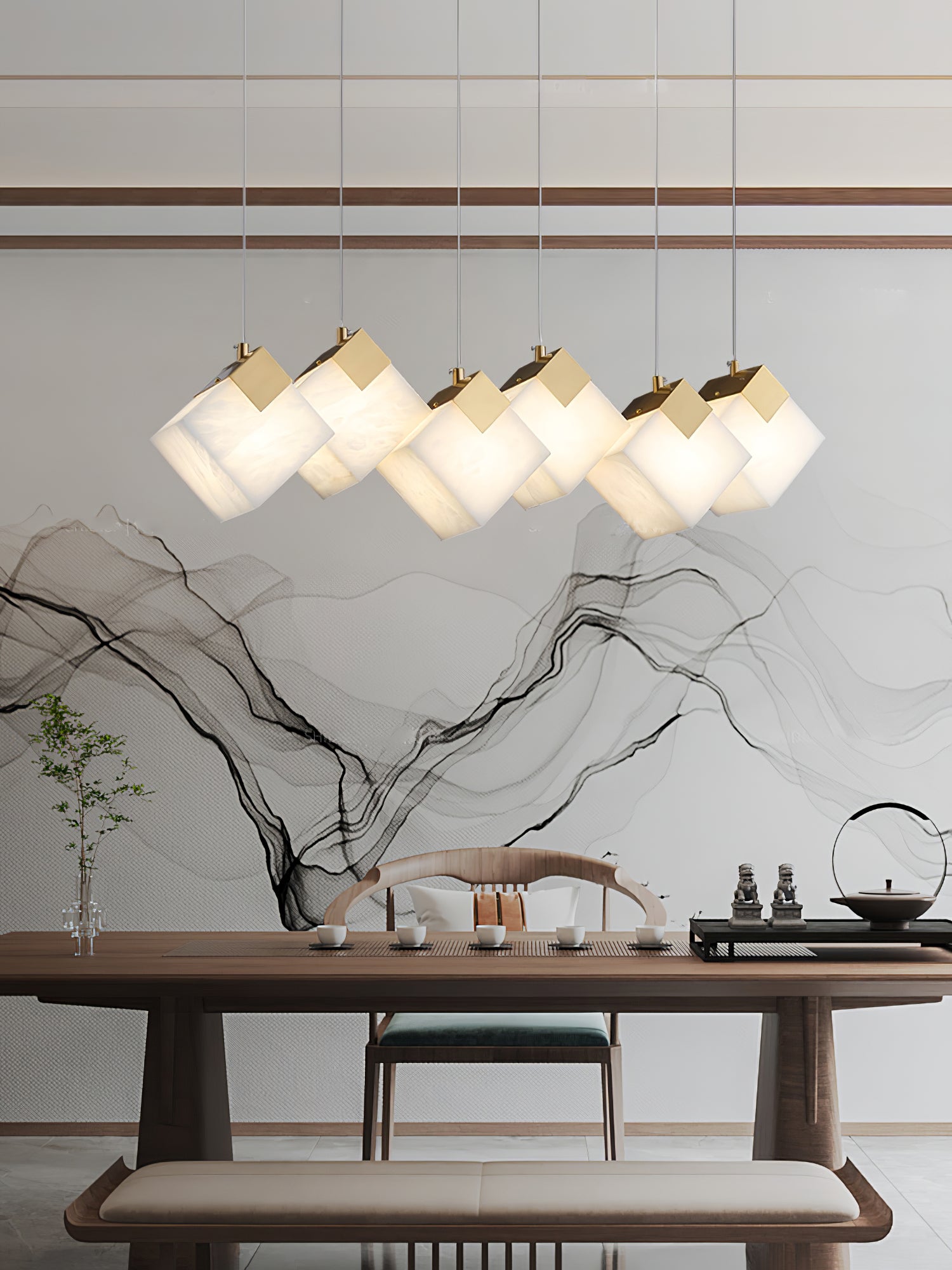 Gold & White Alabaster Sculptural Lumina Vox Pendant Lamp