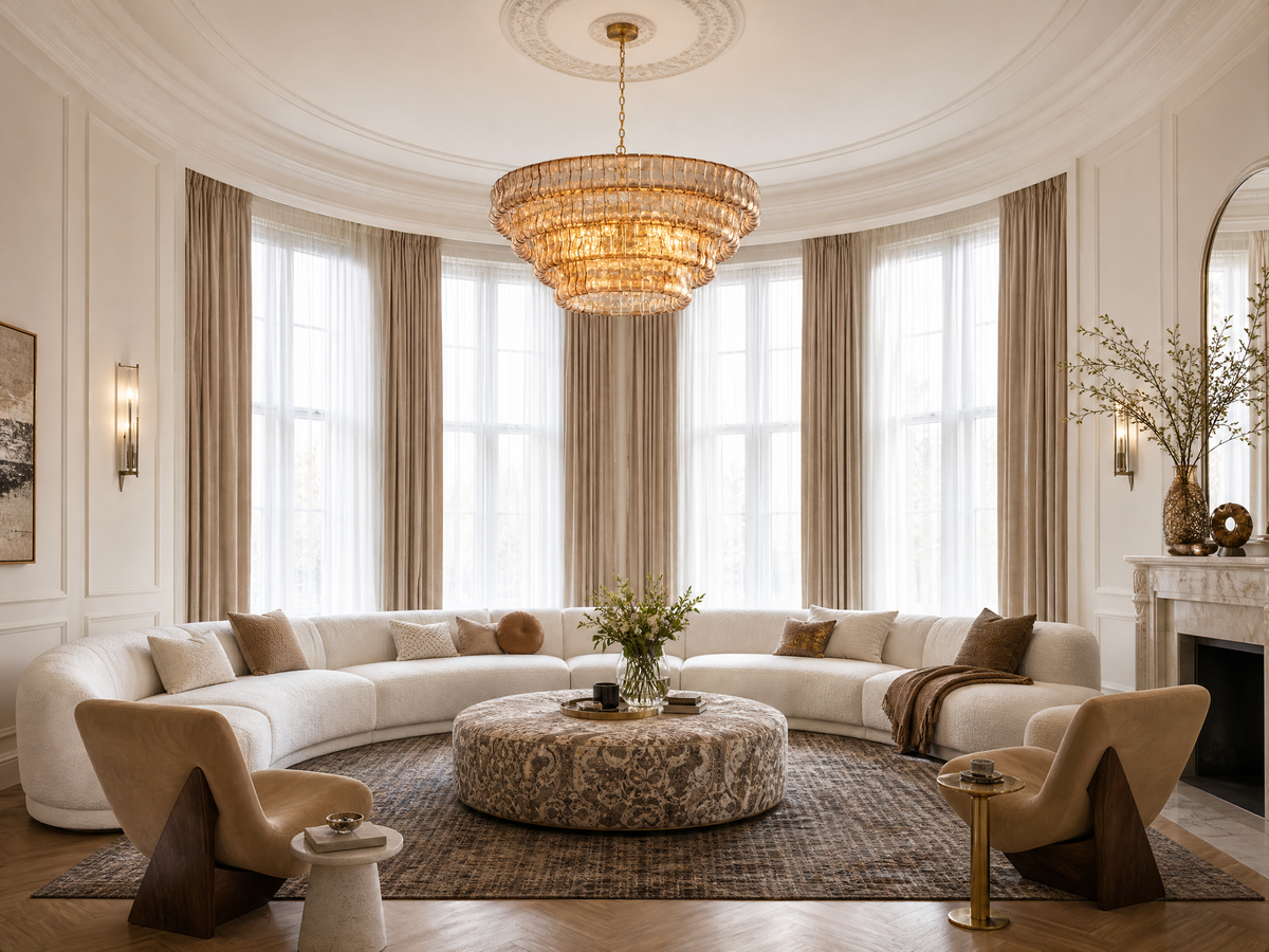 48" Hook Plate Amber Glass Round Chandelier