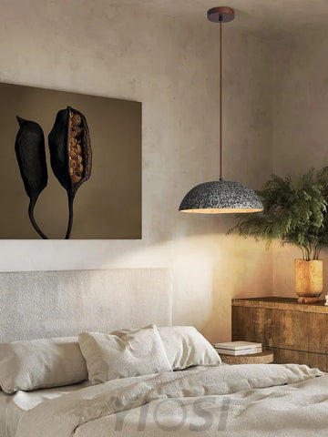 Half Dome Vintage Ceramic Pendant - Antique, Black ceramic & Dark wood, Kaya Ceramics, White ceramic & Dark wood-1-Yiosilamp
