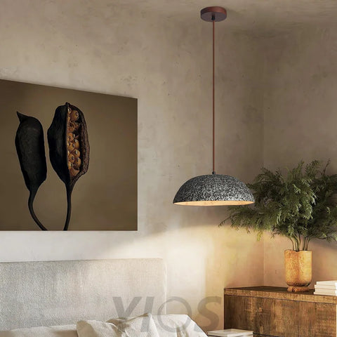 Half Dome Vintage Ceramic Pendant - Antique, Black ceramic & Dark wood, Kaya Ceramics, White ceramic & Dark wood-1-Yiosilamp