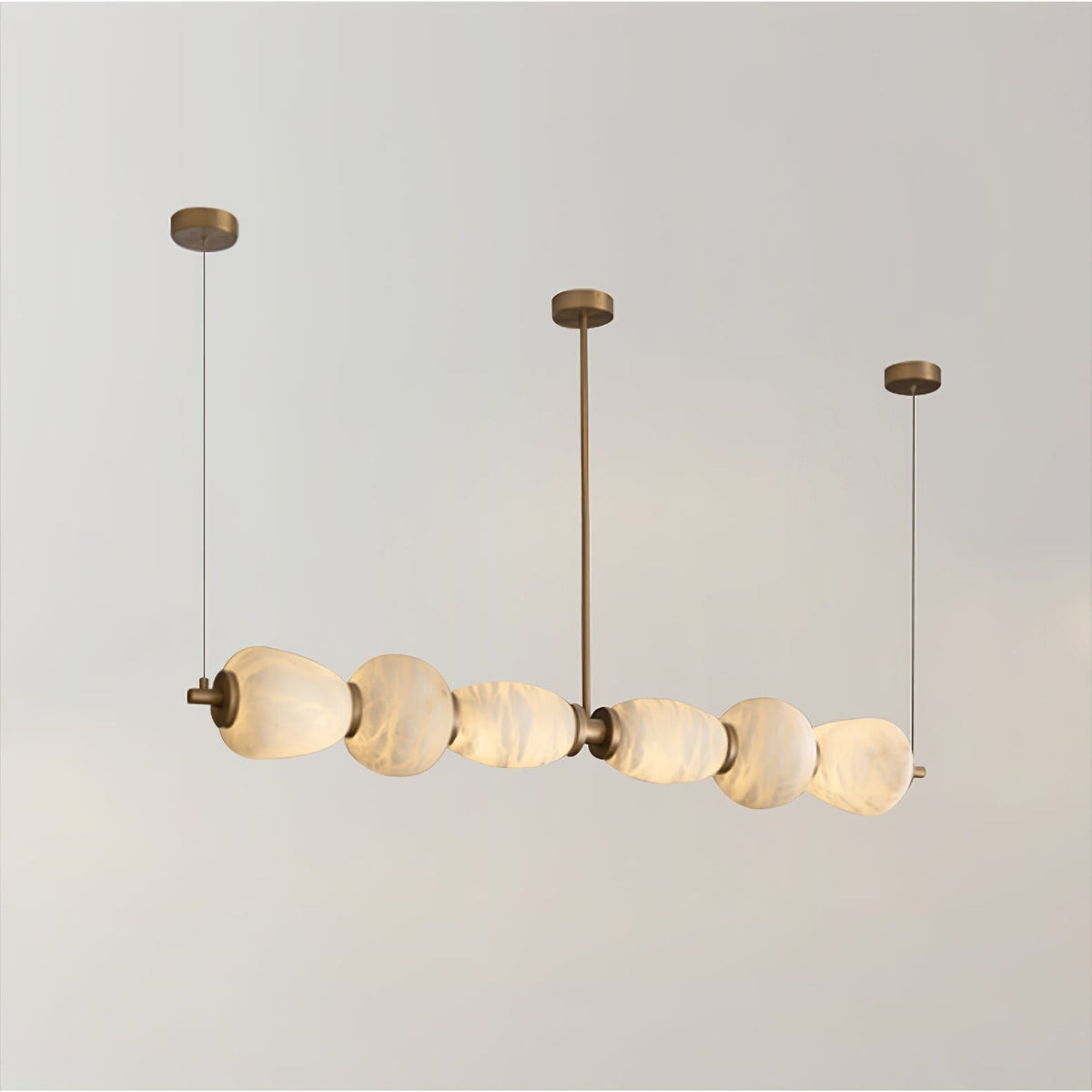 Handcrafted Alabaster Pebble Linear Chandelier – Gold & White LED
