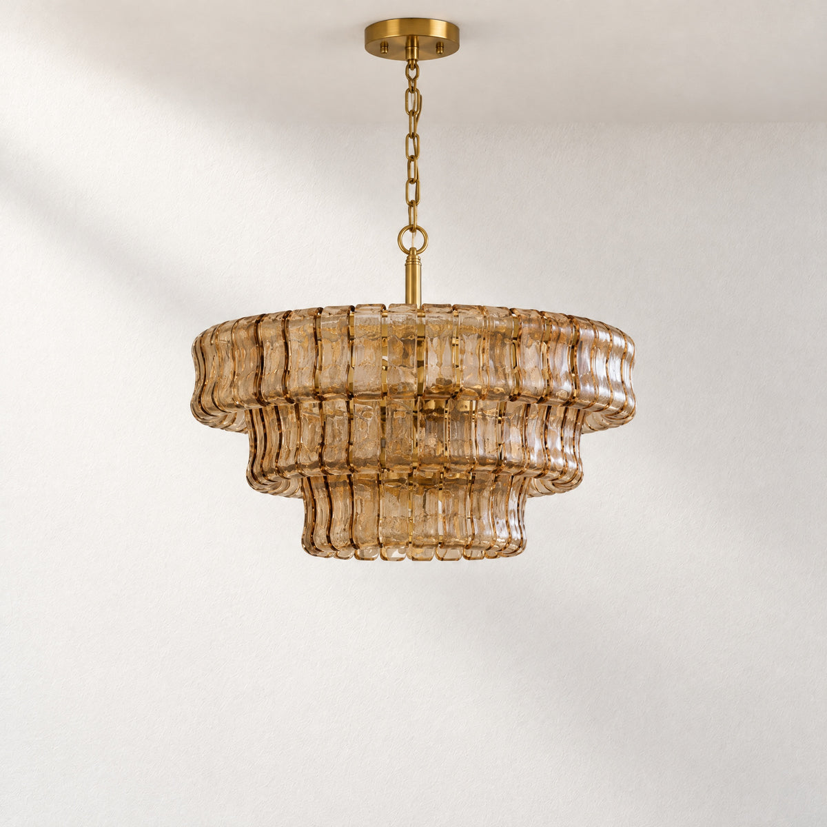 23.6" Hook Plate Amber Glass Round Chandelier – lights off