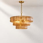 23.6" Hook Plate Amber Glass Round Chandelier – lights on