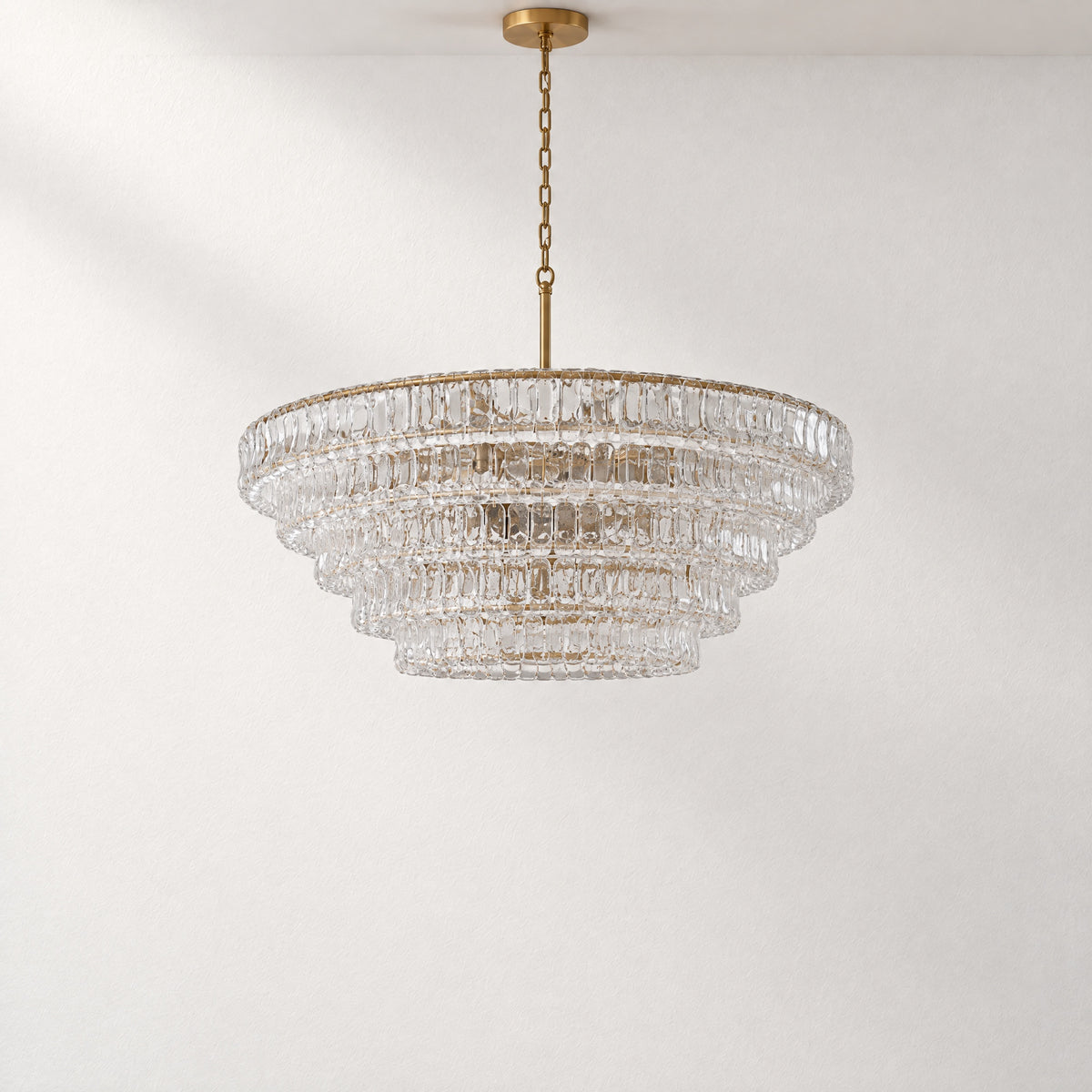 48" Hook Plate Clear Glass Round Chandelier – lights off