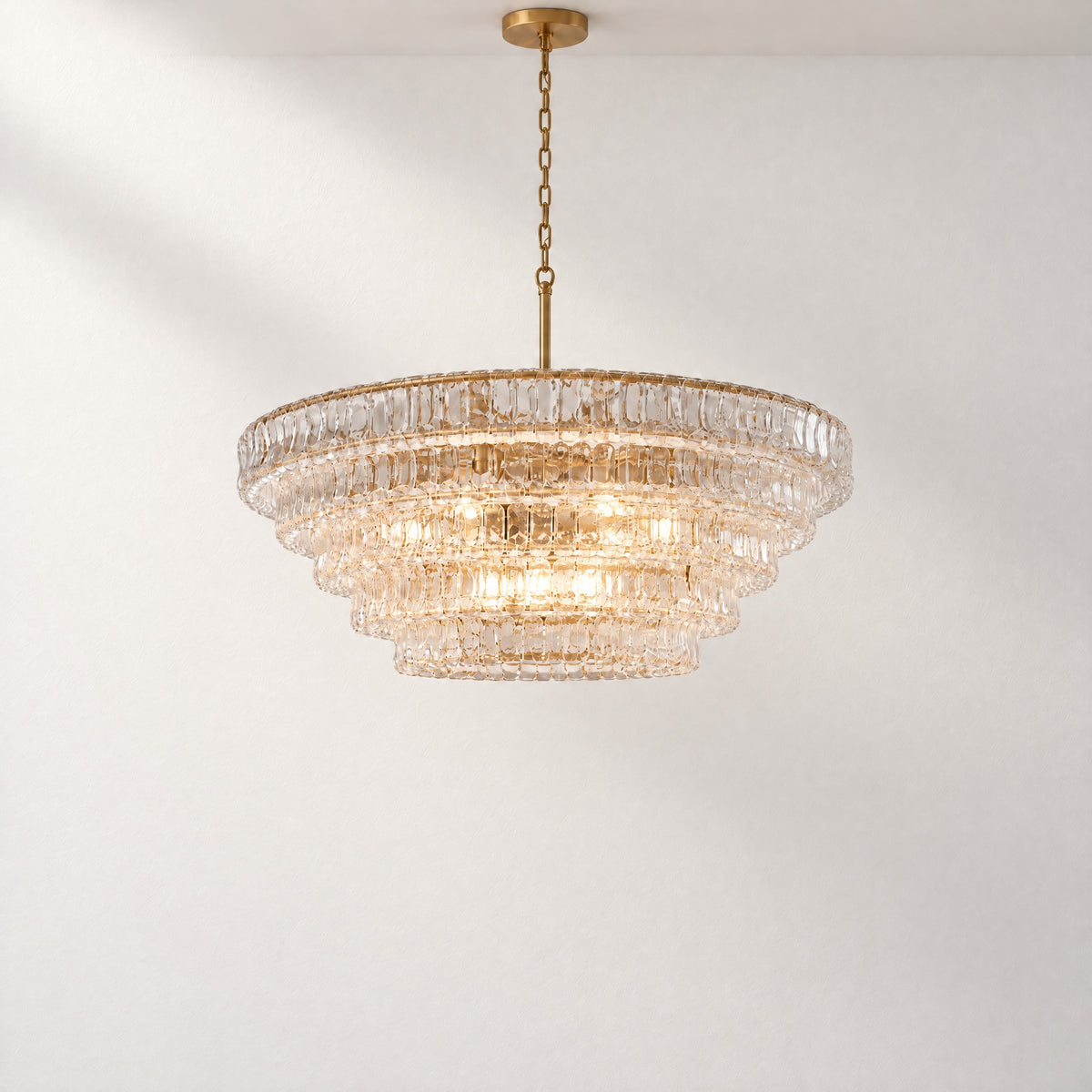 48" Hook Plate Clear Glass Round Chandelier – lights on