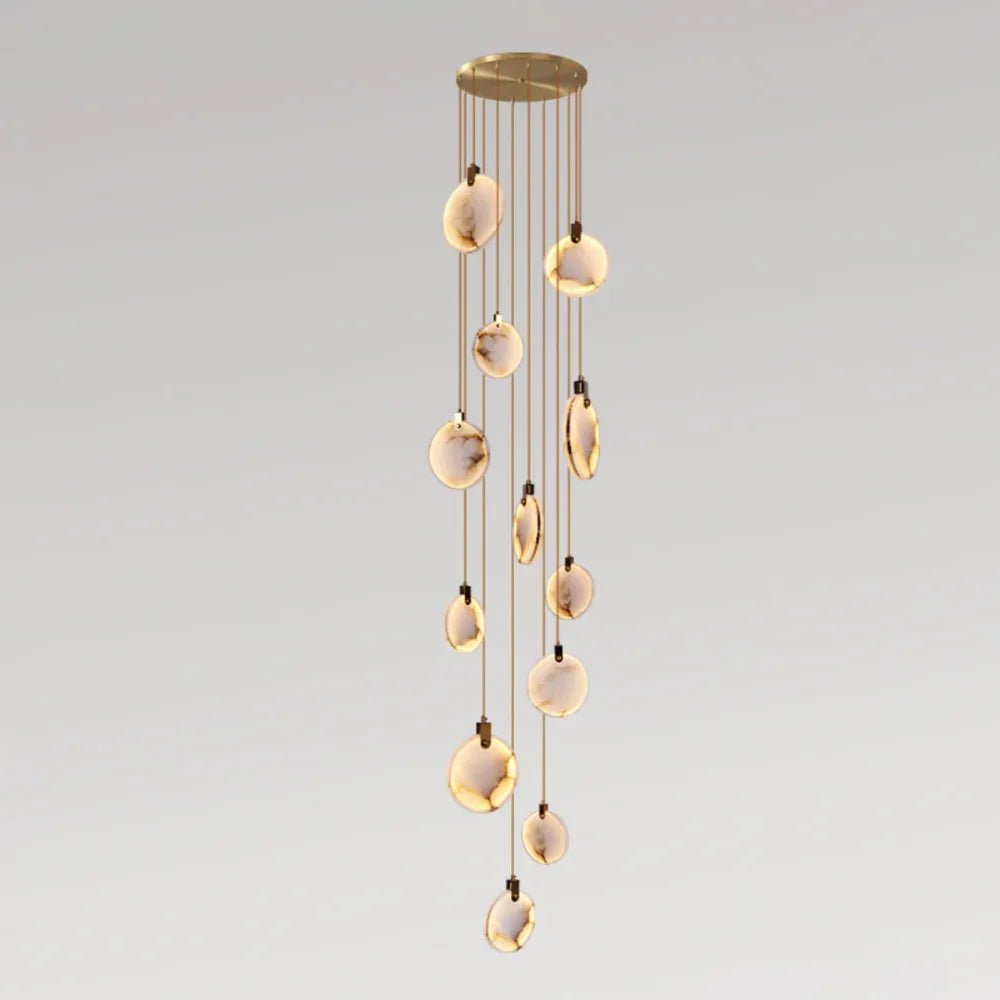 Harvest Alabaster Chandelier 12 Heads: Dia 23.6″(60Cm) X H 196.9″(500Cm) / Gold And