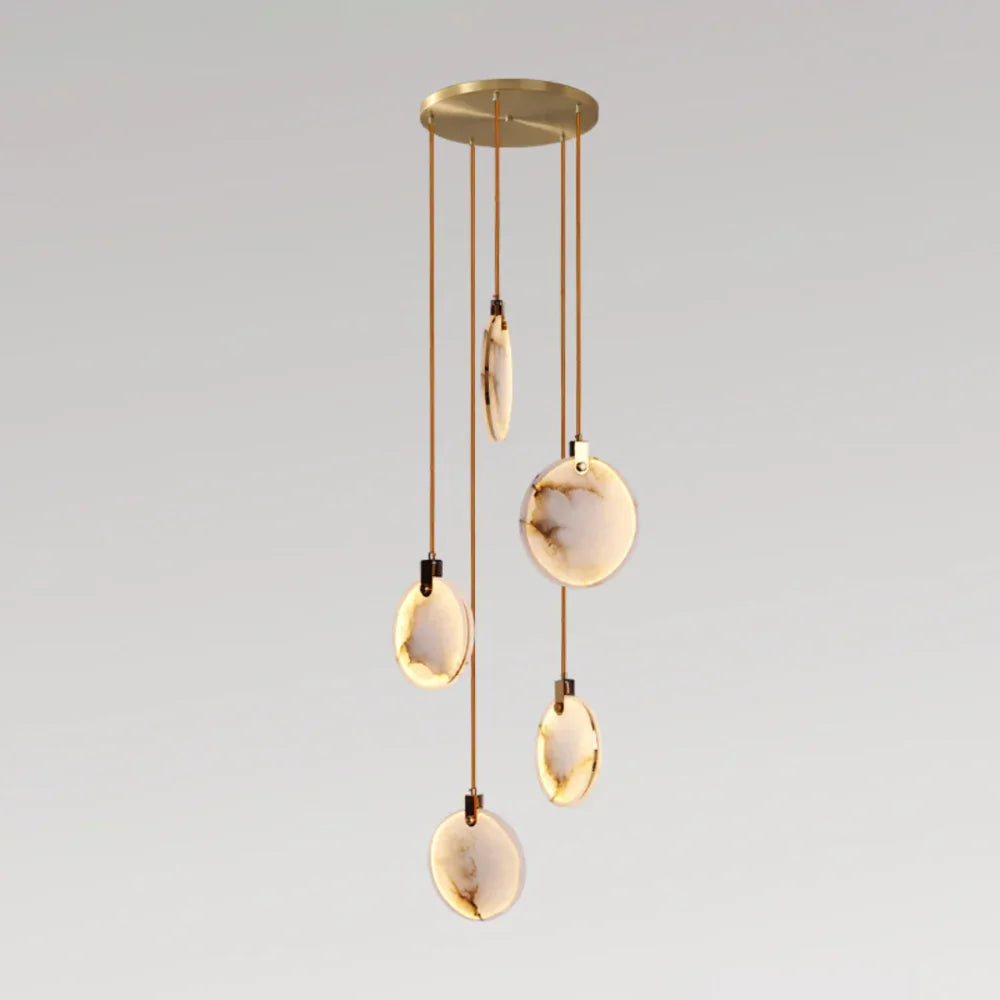 Harvest Alabaster Chandelier 5 Heads: Dia 13.8″(35Cm) X H 78.7″(200Cm) / Gold And