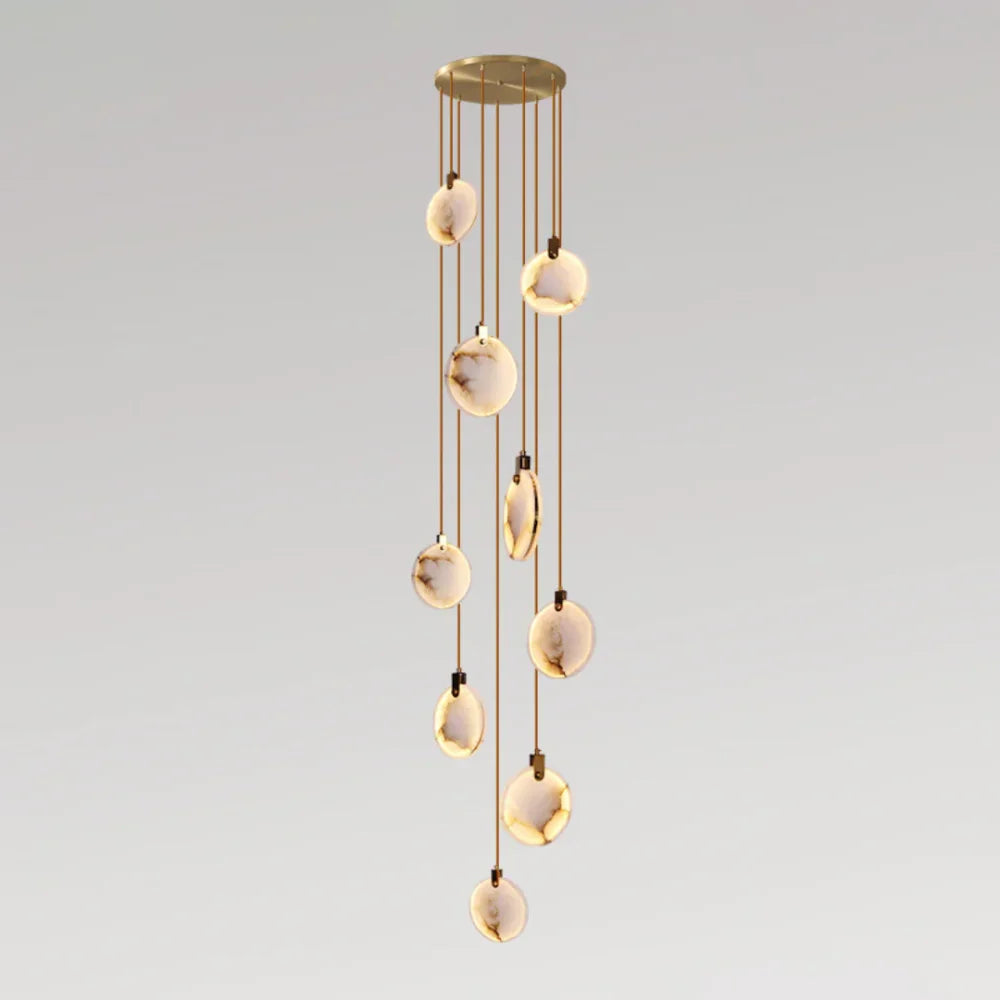 Harvest Alabaster Chandelier 9 Heads: Dia 19.7″(50Cm) X H 118.1″(300Cm) / Gold And