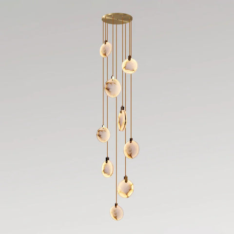 Harvest Alabaster Chandelier 9 Heads: Dia 19.7″(50Cm) X H 118.1″(300Cm) / Gold And