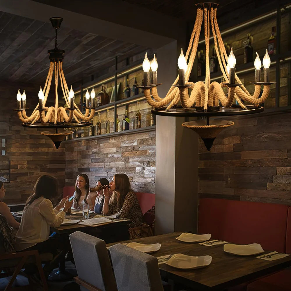 Hemp Rope Industrial Large Wheel Chandelier with 6/8 heads - Yiosilamp