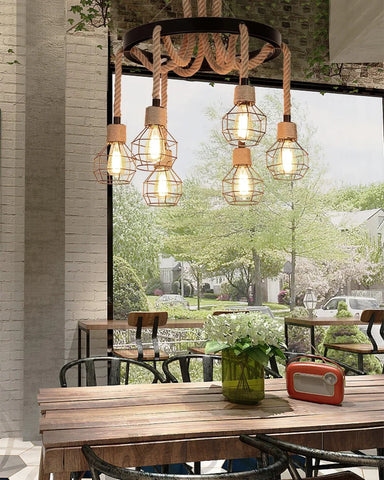 Hemp Rope Industrial Starfall Chandelier with 4/6/8 heads - Hemp Rope-1-Yiosilamp