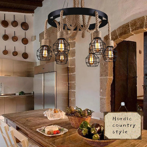 Hemp Rope Industrial Starfall Chandelier with 4/6/8 heads - Hemp Rope-1-Yiosilamp