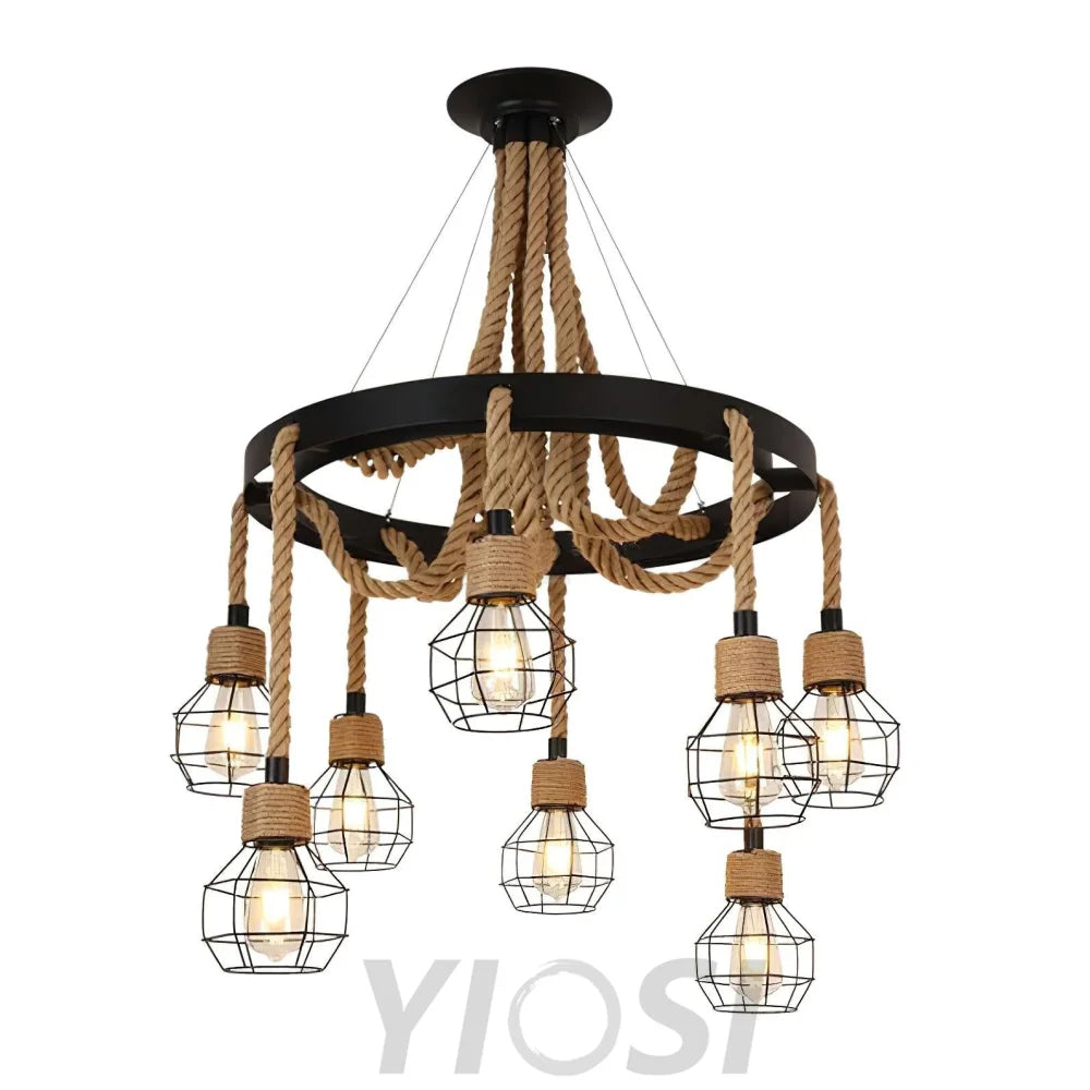 Hemp Rope Industrial Starfall Chandelier with 4/6/8 heads - Hemp Rope-1-Yiosilamp