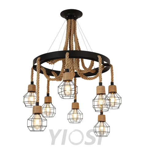 Hemp Rope Industrial Starfall Chandelier with 4/6/8 heads - Hemp Rope-1-Yiosilamp