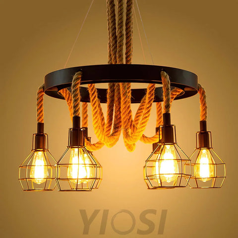 Hemp Rope Industrial Starfall Chandelier with 4/6/8 heads - Hemp Rope-1-Yiosilamp