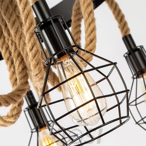 Hemp Rope Industrial Starfall Chandelier with 4/6/8 heads - Hemp Rope-1-Yiosilamp