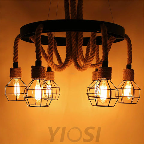 Hemp Rope Industrial Starfall Chandelier with 4/6/8 heads - Hemp Rope-1-Yiosilamp