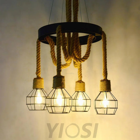 Hemp Rope Industrial Starfall Chandelier with 4/6/8 heads - Hemp Rope-1-Yiosilamp